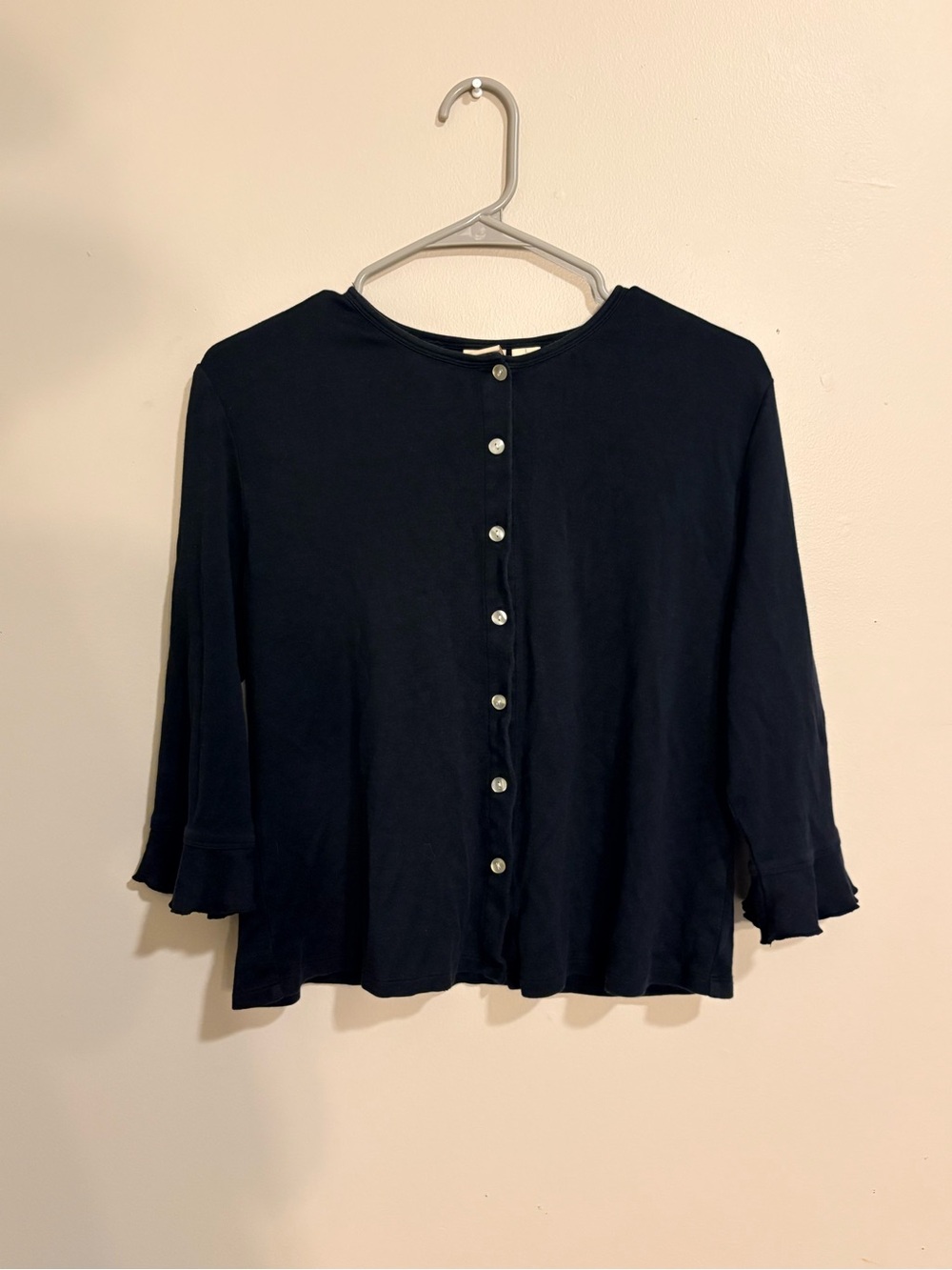 Vintage Kahala Black Silk Cardigan Women’s Size Large Button Up Ruffle Sleeves
